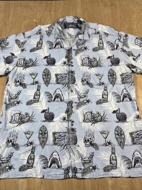 Newport Blue Mens Hawaiian Tiki Beach Short Sleeve Button Up Shirt Size 2XLT